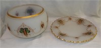 Enamel Decorated Glass Punch Bowl And Under Tray