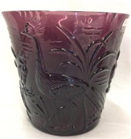 Gillinder Amethyst Glass Vase With Peacock Design