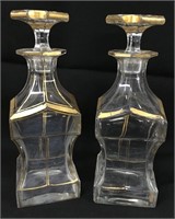 Pair Of Glass Decanters With Gilt Trim