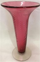 Mid Century Ohio Valley Ruby Swirl Glass Vase