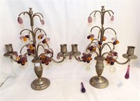 Pewter And Art Glass Double Candle Holders