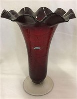 Blenko Handcraft Crackle Glass Footed Vase