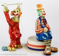 (2) Paper Mache Clown Figurines & Foam Hat