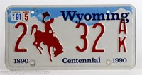 (2) 1890-1990 Wyoming Centennial License Plates