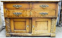 Antique Oak 3-Drawer Buffet w/ Applied Carvings