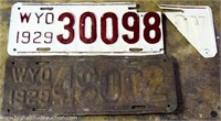 (2) 1929 Wyoming License Plates
