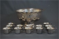 Silverplate Punch Bowl Set with Cups and Ladle
