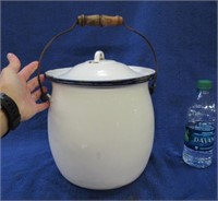 white-blue trim enamel chamber pot & lid