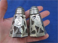 antique sterling over glass shakers set