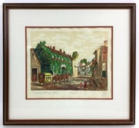 Signed Watercolor Painting French City Street