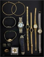Assorted Watches, Pocket Knife, Pins
