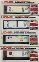 (4) Lionel Train Cars Baseball, Basketball, Hockey
