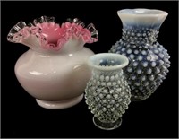 (3) Fenton Art Glass Vases W/ Opalescent Hobnail