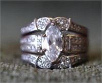 3 pc. Sterling Silver Engagement & Wedding Set