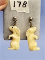 Pair of vintage carved fossilized ivory dangle ear