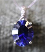 10k White Gold Deep Blue Sapphire Necklace