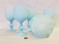 Portieux Vallerysthal Glass Goblets & Rose Bowl