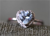 Sterling Silver Sky Blue Topaz & Diamond Ring