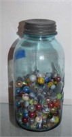 Vtg Marbles in Vtg Ball Jar