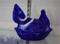 Cobalt Blue Slag Glass Nesting Hen