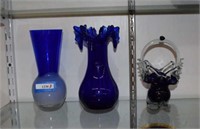 Cobalt Blue Art Vase w/ Ruffeled Edges, Cobalt