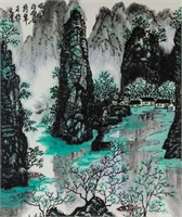 Wen Qing 20th Century Chinese Watercolor Scroll