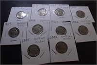 (10) Buffalo Nickels - Date Range 1924-1937