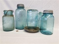 5 pcs. Antique Ball Blue-glass Canning Jars