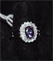 Size 8  Sterling Silver Ring w/ Purple Tourmaline