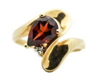 10kt Gold Garnet & Diamond Pear Cut Ring