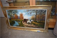 Framed Signed Oil Painting on Canvas of Horses