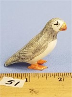 Vintage ivory carving of a puffin, by T. Mayac, sc