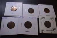 (6) Indian Head Pennies - 1875, 81, 84, 90, 92, 93