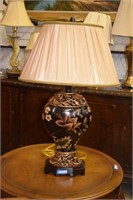 Table Lamp w/ Floral Motif and Beige Pleated Shade