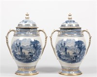 Pair Staffordshire Covered Urns