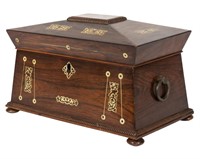 Rosewood and Inlaid Brass Tea Caddy