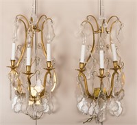 Pair Bronze and Crystal Sconces