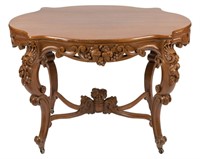 Carved Walnut Victorian Center Table