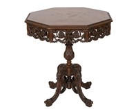Carved Walnut Octagonal Table