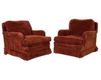 Pair Club Chairs and Ottomans