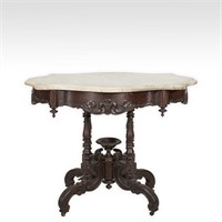 Victorian Walnut Marble Turtle Top Table