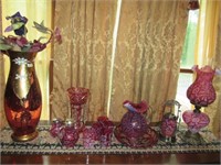 Hand Painted Vase & Cranberry Glass: