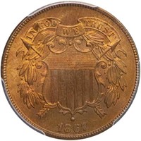 2C 1867 PCGS MS66 RB CAC