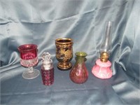 Loetz Art Glass Vase 5.25", Cranberry Jar w/Stone
