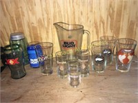 Bud Light beer pitcher & beer collection glasses