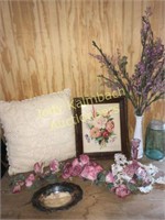 Vintage floral picture crochet pillow & more