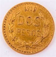 Coin 1919 Mexican 2 Peso Gold Coin