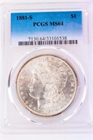 Coin 1881-S Morgan Silver Dollar PCGS MS64
