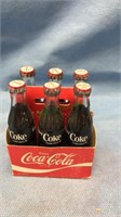 Mini six pack of Coca-Cola bottles, 3 1/4 inches