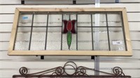 STAINED GLASS WINDOW WITH NATURAL FRAME,